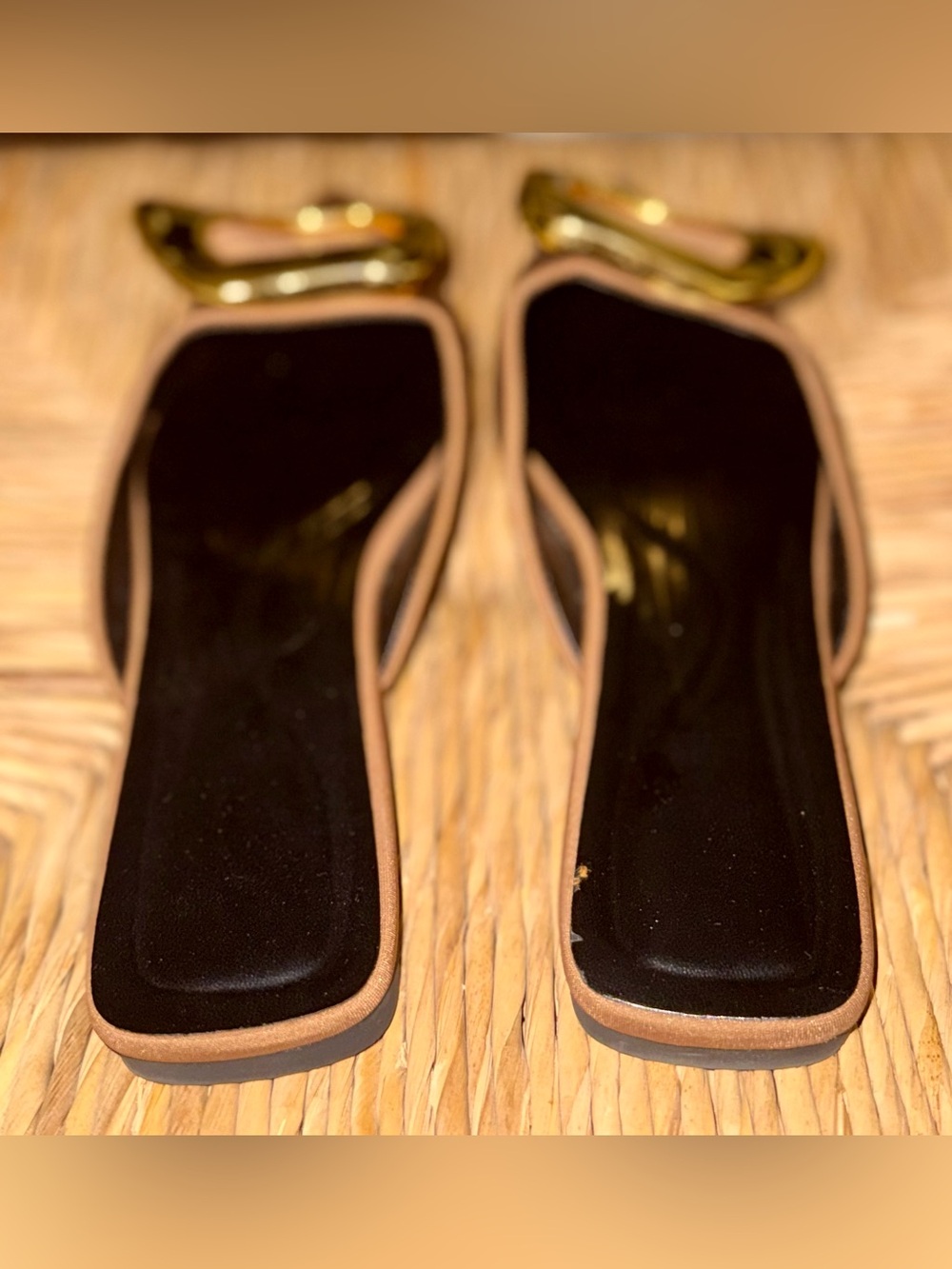 Women’s Pointed Toe Slide Mules with Gold Accent - Tan - Picture 5 of 6